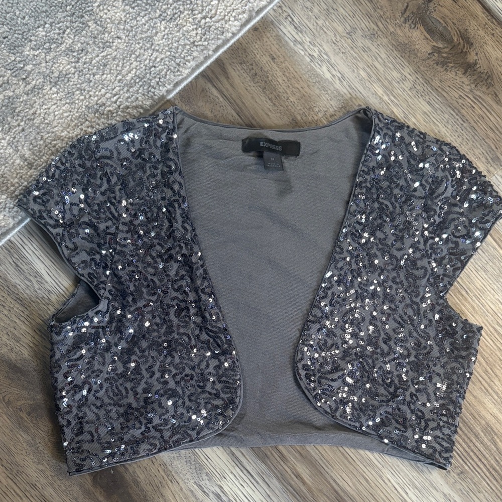 Express Dark Gray Sequin Crop Top 🎄